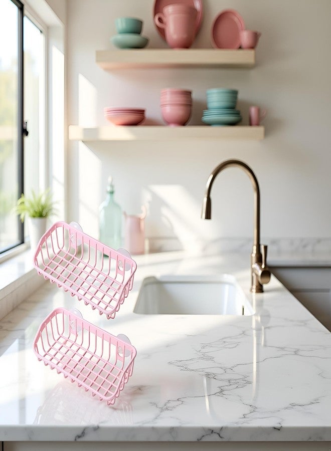 Labriciyon 2Pcs Pink Multifunctional Drain Rack,Hanging Storage Rack Drain Rack Sink Shelf Suction Cup Dishwashing Soap Sponge Holder for Kitchen Accessories Racks and Holders, Dish Racks - Image 5